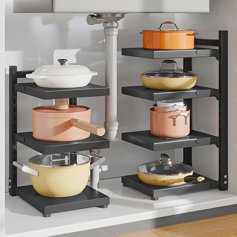 多功能厨房置物架家用多层锅具橱柜内外分层放锅架水槽下收纳架子