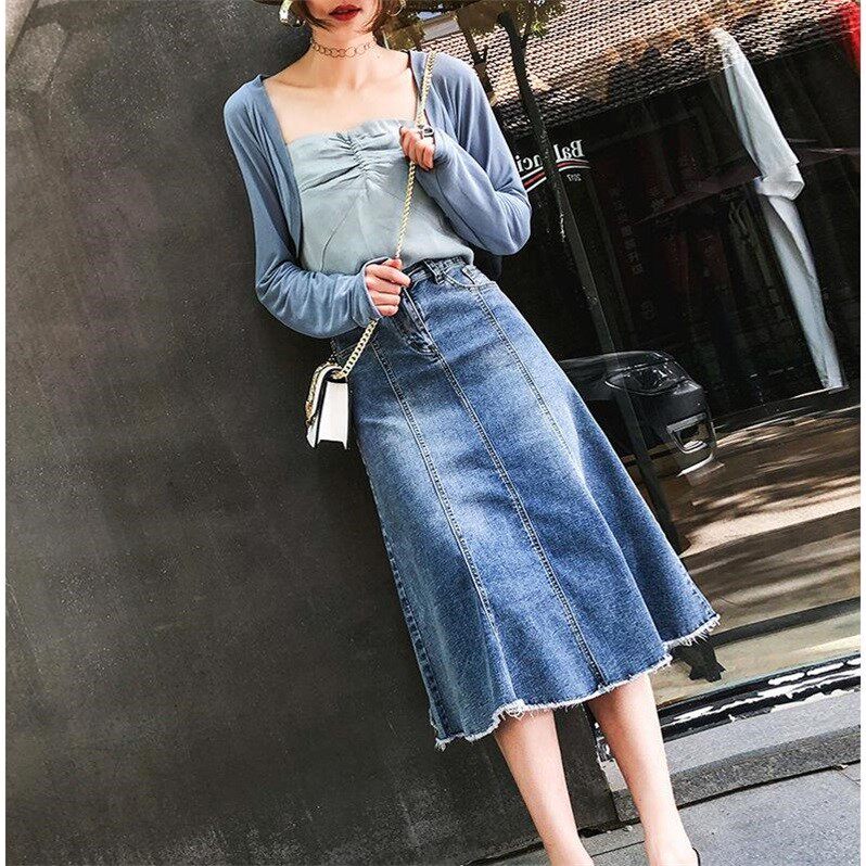 70棉2019夏韩版新款女高腰a字裙牛仔半身裙中长款裙大摆鱼尾裙。|ruв категории спортивный костюм/досуг одежды, спорт юбка, спорт юбка - от Buy2taobao.com для оказания профессиональной услуги покупки агента Taobao