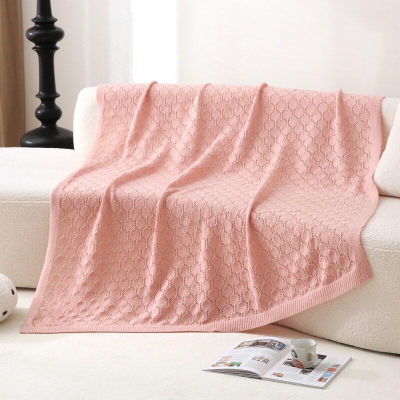 简约现代针织线毯毛毯白色午睡午休盖毯北欧纯色米色单人沙发毯子