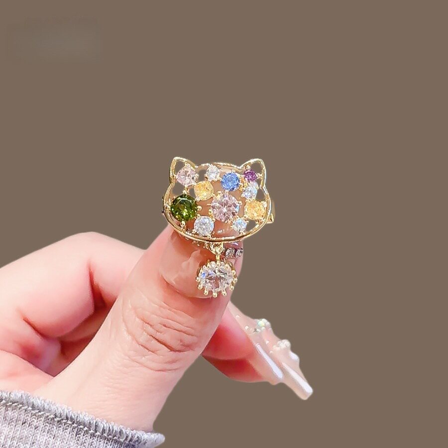 可爱多彩水晶小猫胸针防走光