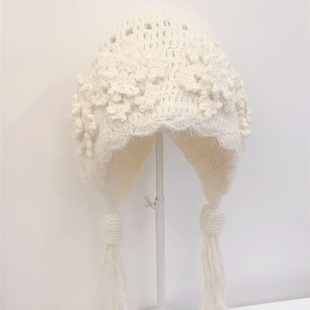 手工编织雪花帽子雪绒线水母流苏毛绒护耳帽diy 材料包送女友闺蜜