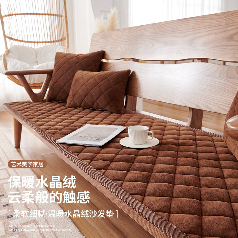 秋冬季实木沙发垫子2025新款防滑毛绒坐垫盖布巾老式红木沙发套罩