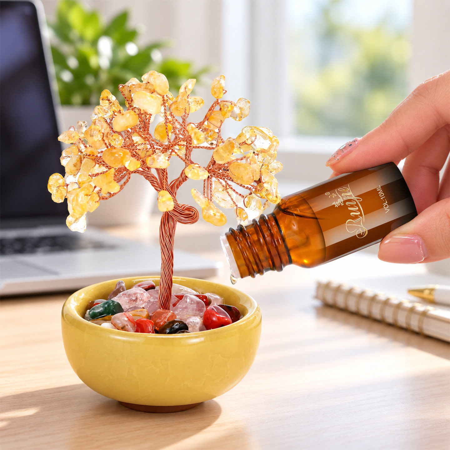 天然黄水晶发财树香薰摆件礼品