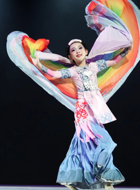 五彩彝裳彝族舞蹈演出服披肩大摆裙少数民族群舞艺考彩色披风服装