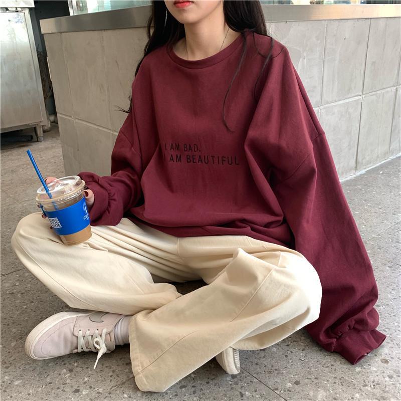 秋季韩版港风简约字母学生上衣宽松薄款长袖卫衣女装