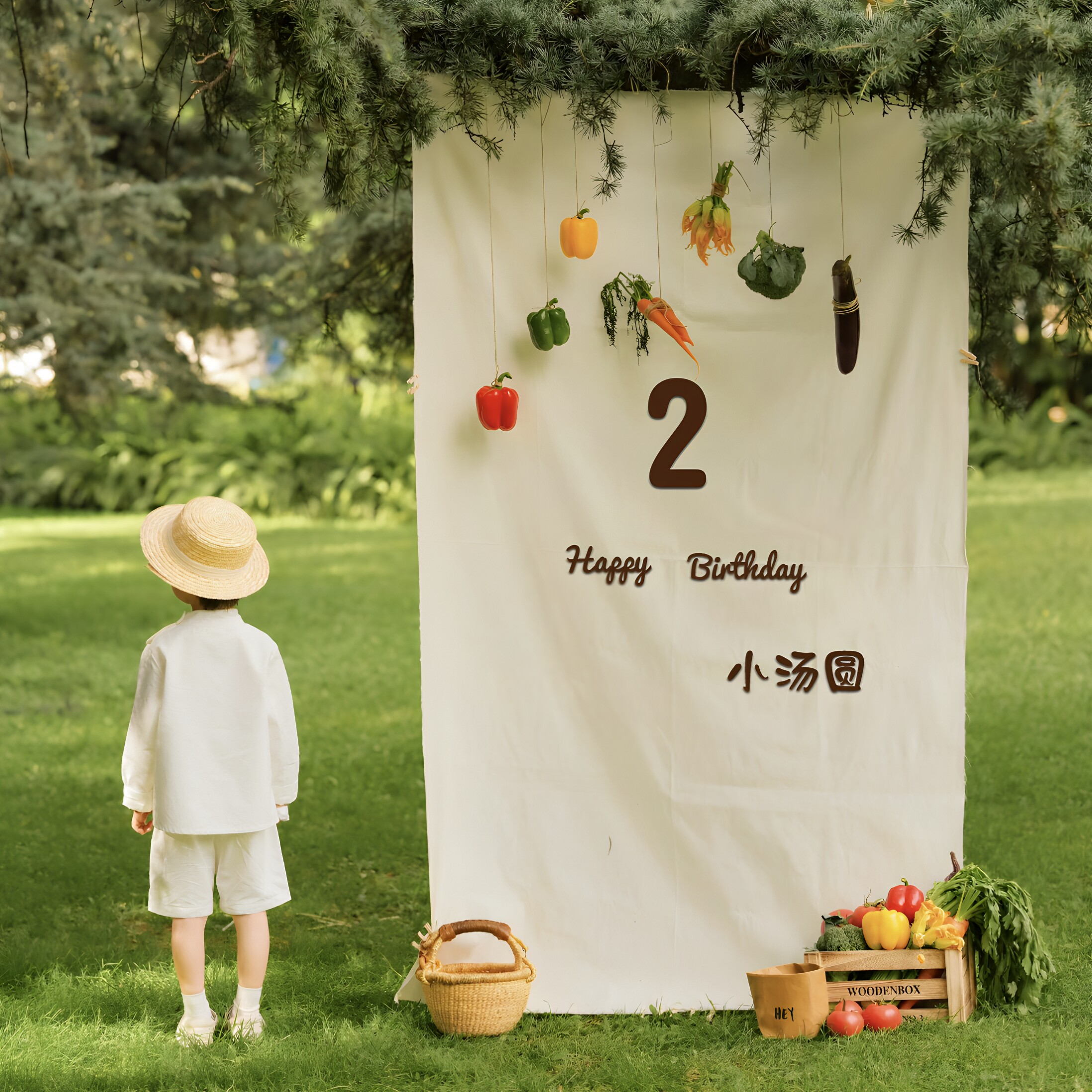 简约生日棉布背景装饰野餐户外男女孩半岁30 100天拍照仪式感布置