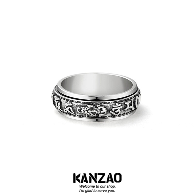 KANZAO貔貅可转动钛钢戒指男潮设计小众单身潮流个性复古食指指环