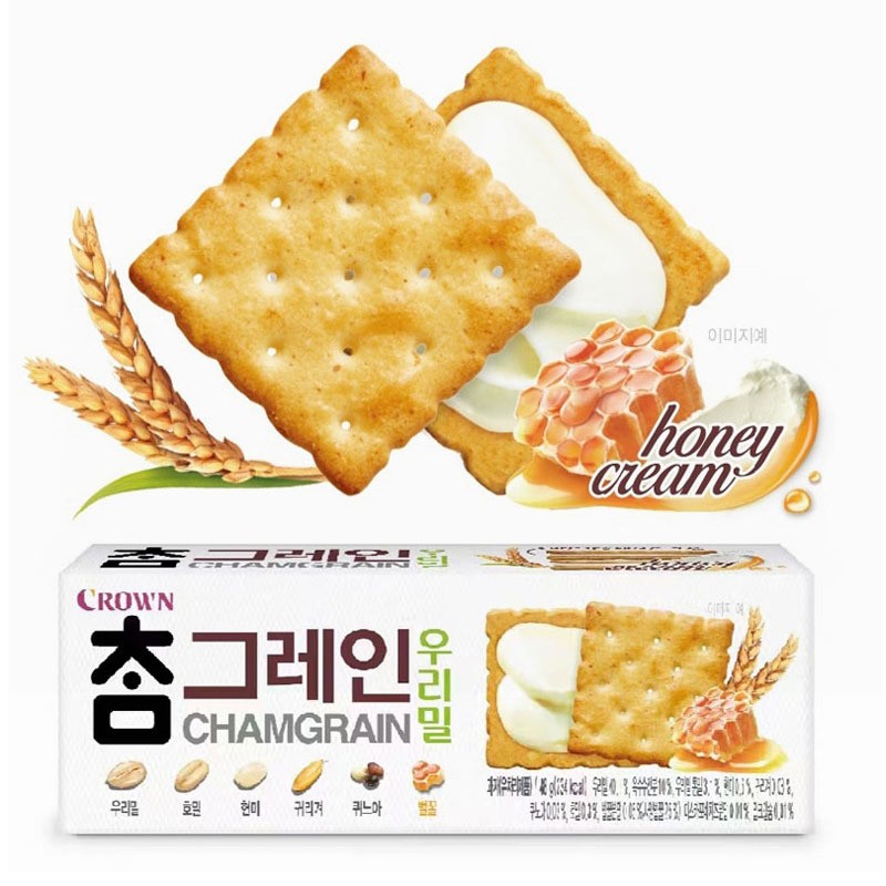 韩国进口 克丽安 五谷蜂蜜牛奶夹心饼干 独立小包休闲零食 48g