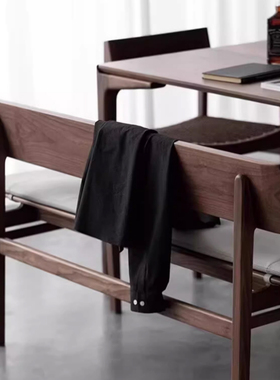 北美黑胡桃实木床尾凳北欧简约饭厅原木软包长凳家用卧室床榻长凳