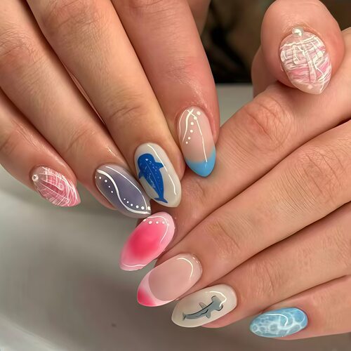 24片装法式杏仁型渐变穿戴甲