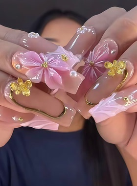 樱花立体钻饰长款穿戴甲