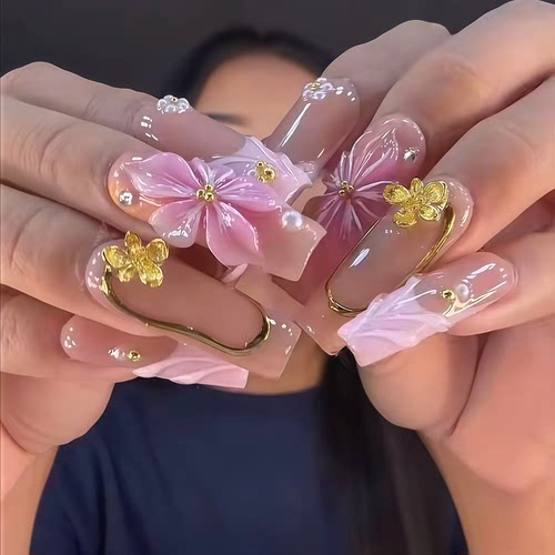 樱花立体钻饰长款穿戴甲