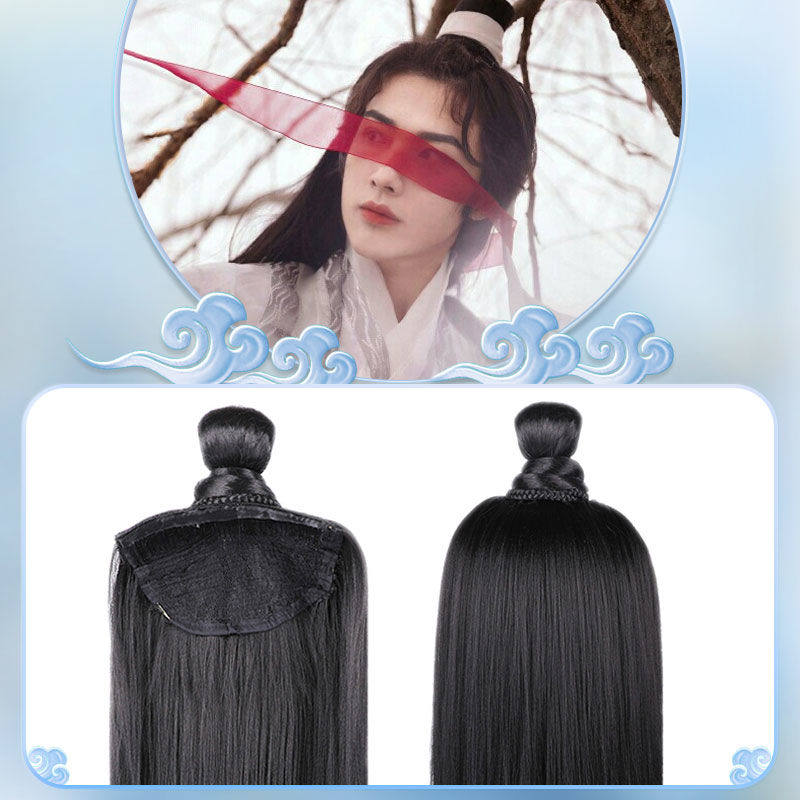 古装汉服男士假发隐形拼接加长黑色半头套古风长直发日常披发造型