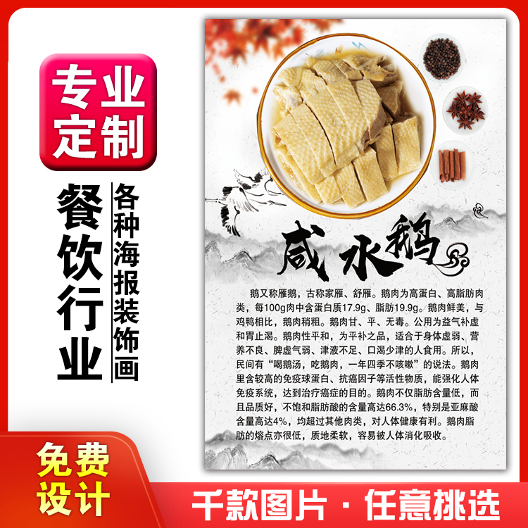 美食餐馆饭店吃菜品粘贴kt板宣传挂墙壁画做海报定制1019咸水鹅卤