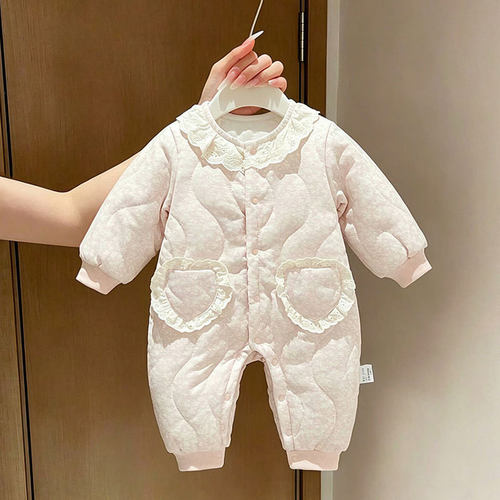 冬季婴儿连体棉袄夹棉加厚120g女宝宝洋气外出服新生儿棉衣小童装