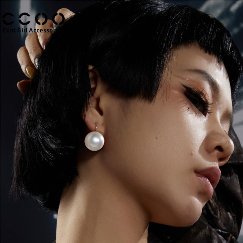 CC&OO港风复古夸张珍珠耳环女925纯银耳钩小众独特设计感耳饰品