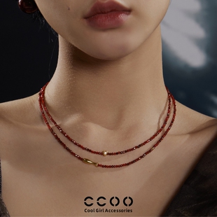 CC&OO925纯银石榴项链女2026年新款水晶安可拉红茶风本命年锁骨链