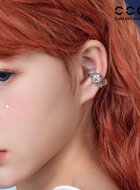 CC&OO2025质感镶嵌熔岩宝石无耳洞耳夹女小众设计感个性百搭耳饰