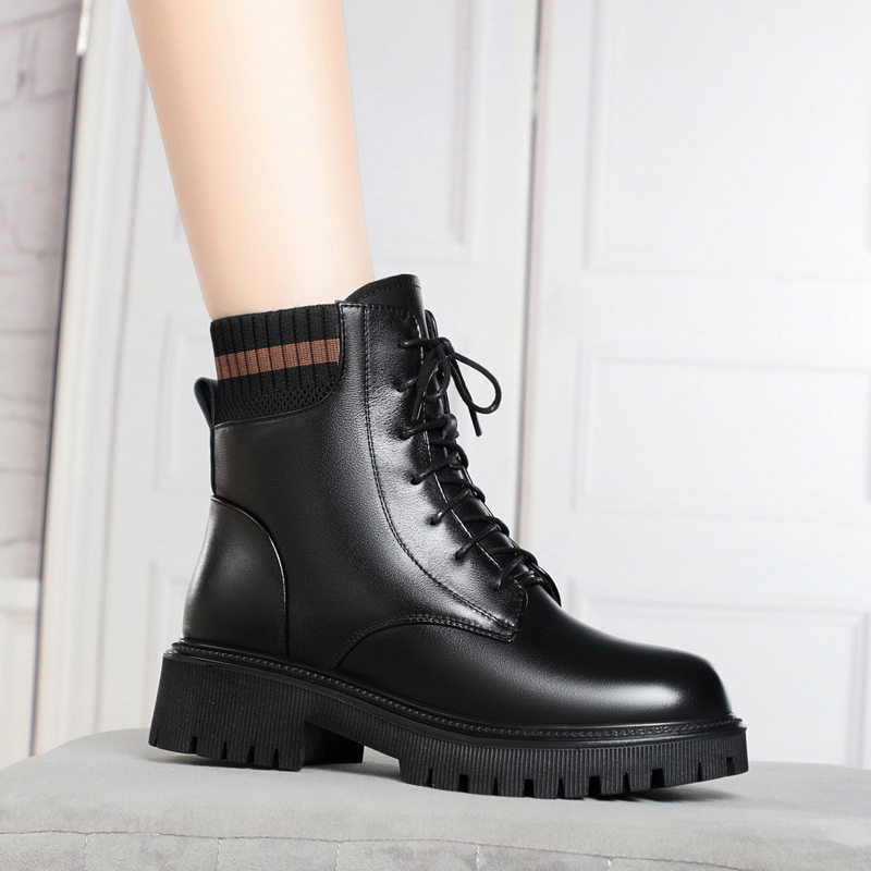 撤柜女鞋子女马丁靴女款二棉鞋冬季加绒厚底短靴真皮羊毛皮鞋雪地