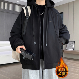 品牌断码秋冬款假两件外套男初中高中学生加厚棉服青少年大童潮牌