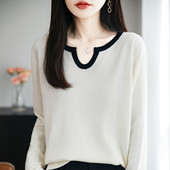 撤柜法式 内搭剪刀领打底衫 假两件毛衣女秋冬洋气精仿毛针织衫 新款
