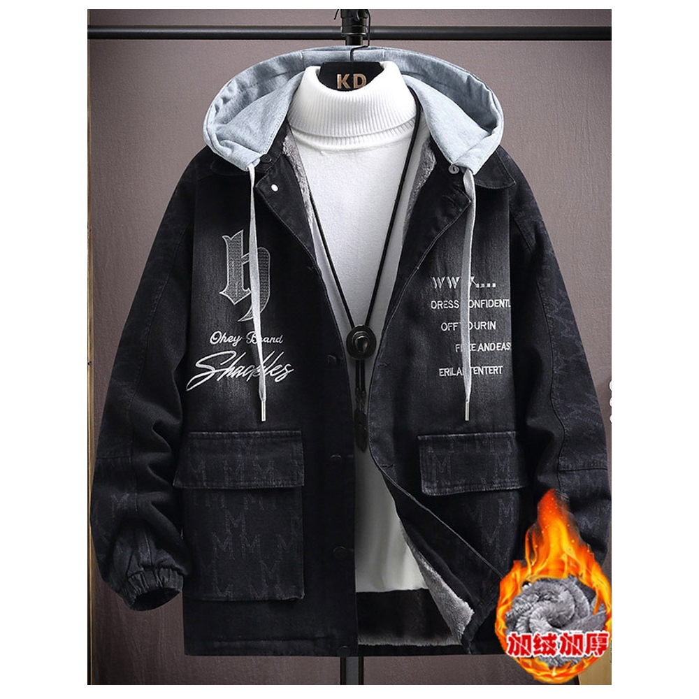 唯品会青少年牛仔外套秋冬季初中高中学生加绒加厚夹克男装潮流连