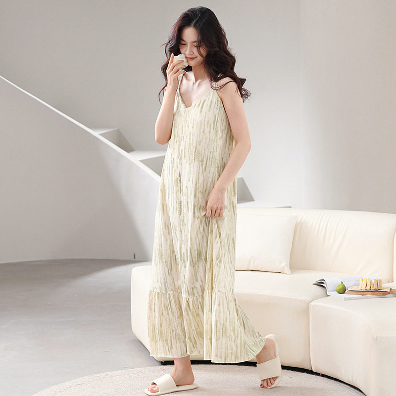 撤柜莫代尔棉睡裙女士夏季薄款无袖背心超长过膝裙吊带性感睡衣连