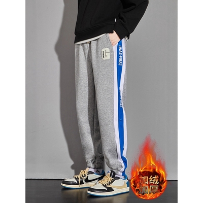 唯品会男士休闲裤子秋冬季潮流宽松束脚青少年男生加绒加厚运动阔