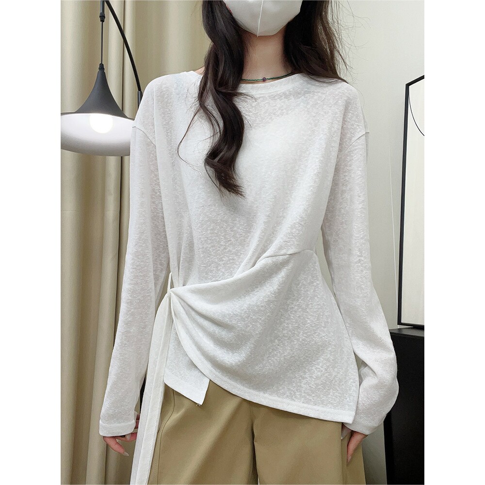 撤柜H慵懒风白色系长袖T恤女夏季薄款防晒衫百搭宽松外穿上衣罩衫