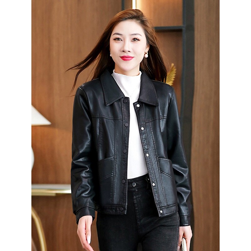 撤柜短款皮衣外套女士年秋冬季新款爆款小个子妈妈加绒加厚皮夹克