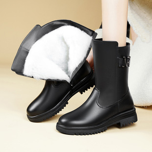 撤柜中老年妈妈棉靴子女款中筒靴冬季真皮棉鞋羊毛女靴厚底防滑雪