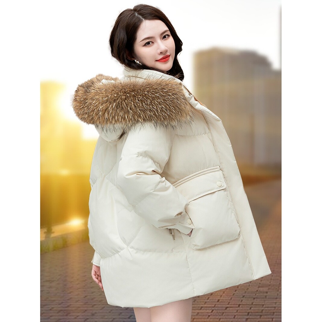 撤柜白鸭绒羽绒服女短款新款冬季爆款加厚小个子中长款大毛领外套