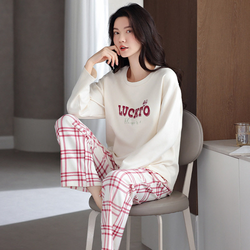 撤柜睡衣女春秋款纯棉长袖圆领套头套装秋季女款新款高级感家居服