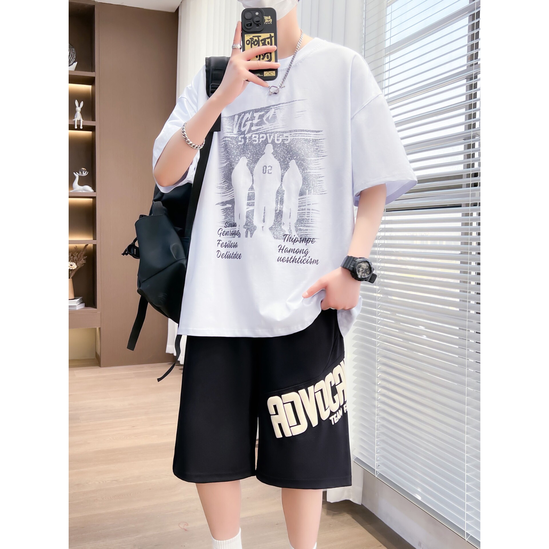 撤柜青少年夏季运动套装-岁男孩初高中学生短袖t恤男装衣服