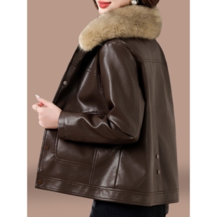 撤柜加绒皮衣外套女秋冬新款高级感PU皮夹克洋气妈妈短款翻领上衣