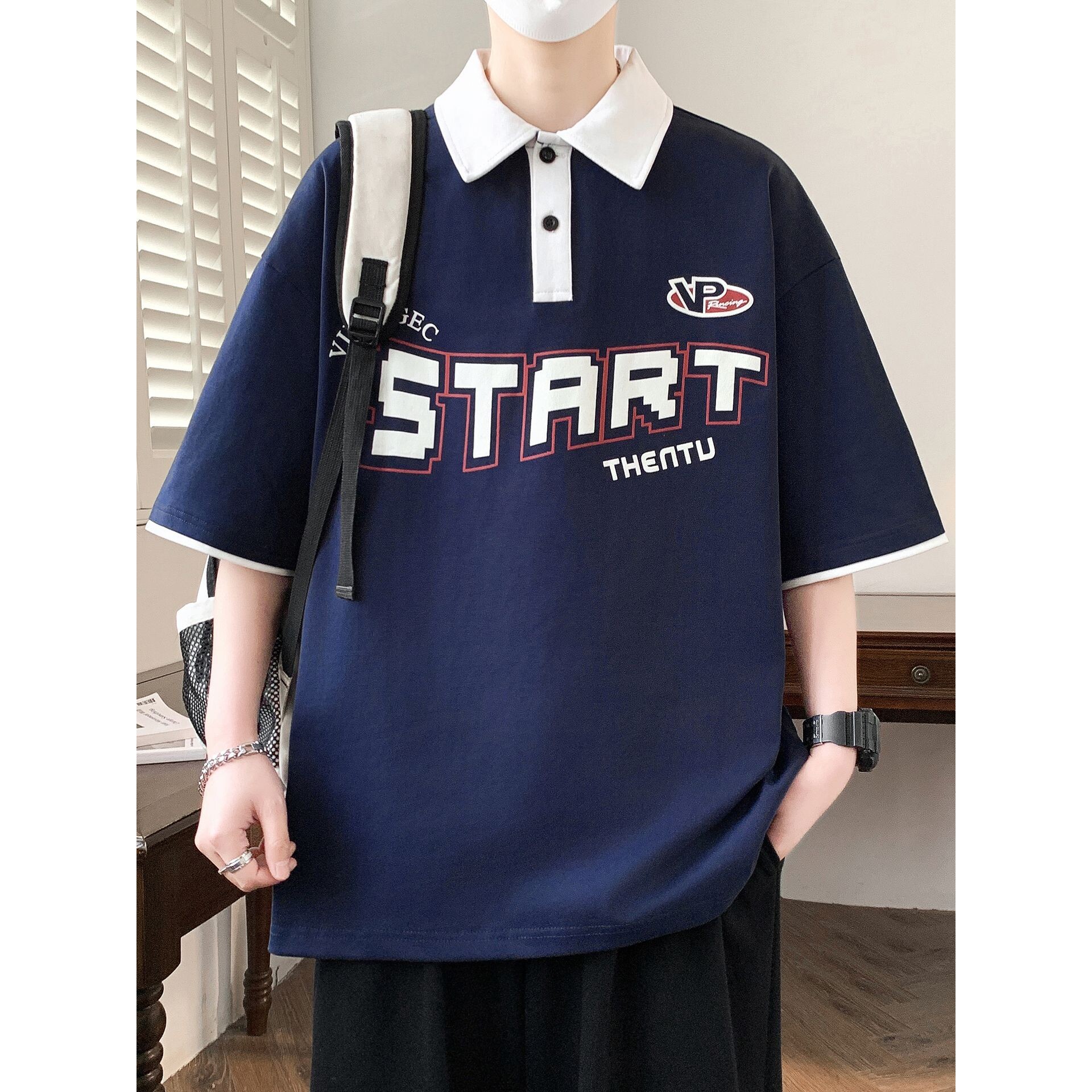 撤柜夏装宽松polo衫男士t恤短袖宽松青年翻领青少年半袖体恤时尚