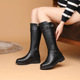 女鞋 撤柜冬季 靴子女真皮平底中筒靴加厚羊毛高筒大棉女靴厚底大码