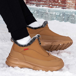 撤柜冬新款便捷拉链棉鞋女妈妈保暖高帮健步鞋户外雪地靴男加绒休