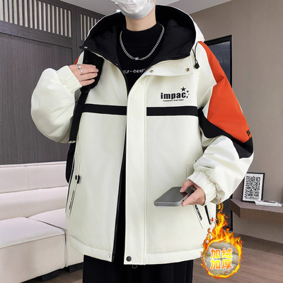 唯品会秋冬款青少年外套冲锋衣男初中高中学生加绒加厚棉服大童潮