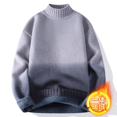 唯品会一体绒加绒加厚半高领毛衣男秋冬季青少年初中高中学生针织