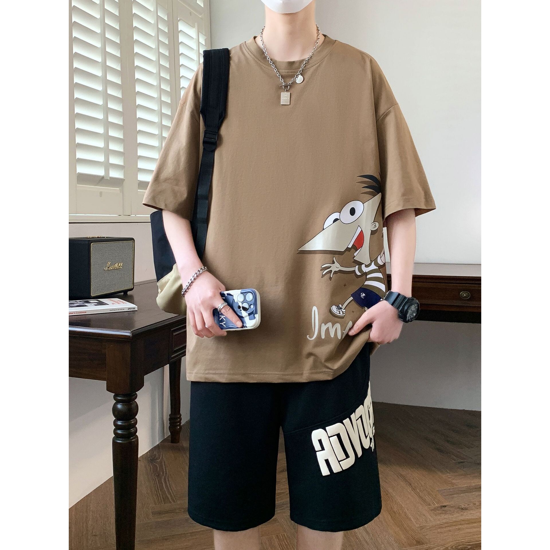撤柜青少年短袖t恤男孩-岁初中高中学生潮流帅气夏装运动服套装