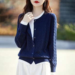 撤柜假两件针织开衫女秋冬新款高级感小个子外穿麻花毛衣外套上衣