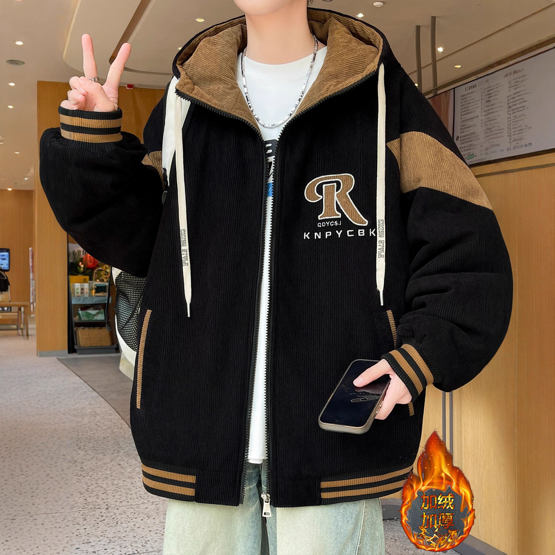 品牌断码秋冬季青少年外套棒球服男初中高中学生加绒加厚夹克大童