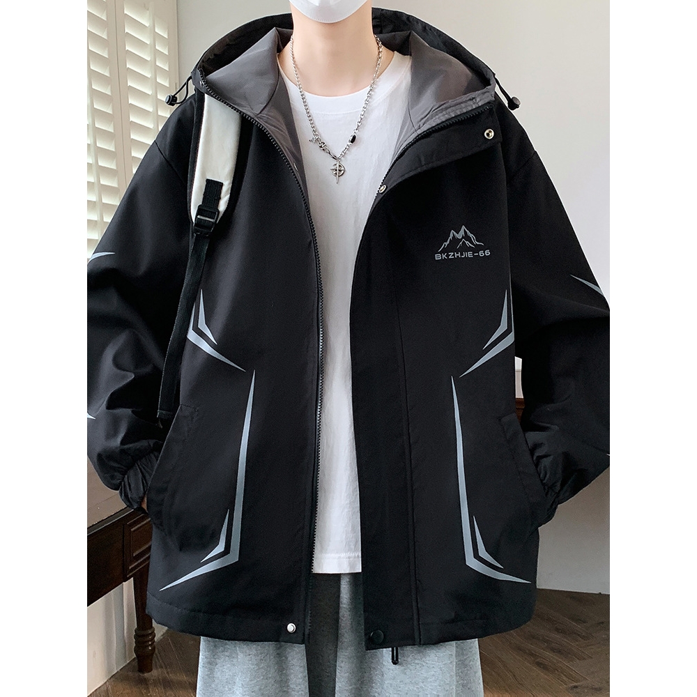 唯品会春秋季外套男孩初高中学生帅气冲锋衣夹克岁青少年大童春装