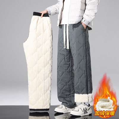 唯品会冬季羊羔毛休闲长裤子男初中高中学生加绒加厚青少年大童冬