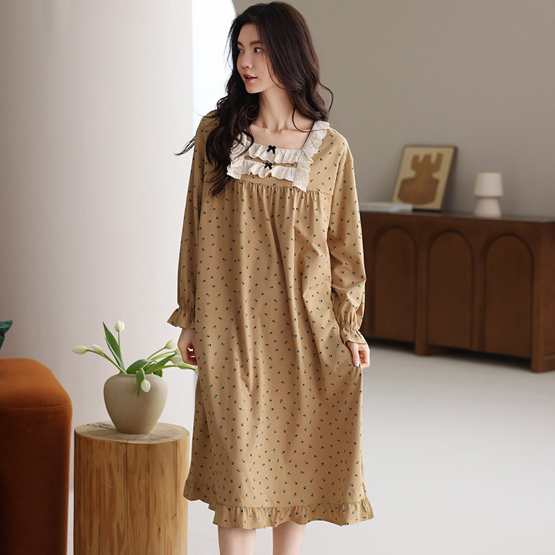 撤柜秋季新款爆款纯棉睡裙女秋季中长款连衣裙少女休闲可外穿