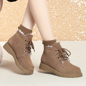 厚底女鞋 撤柜新款 磨砂皮雪地靴马丁靴加绒短靴保暖棉鞋 皮毛一体女