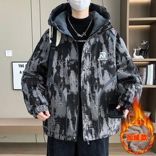 品牌断码秋冬款加绒加厚外套男孩初中高中学生潮牌帅气青少年大童