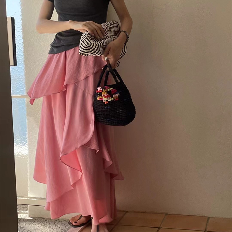 SOUL 素予韩版夏季新款法式气质高腰松紧腰花瓣荷叶边A字半身裙女