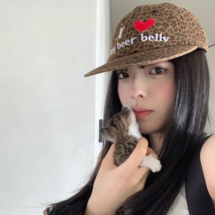 韩国ins豹纹迷彩刺绣平檐鸭舌帽女小众复古嘻哈街头棒球帽子女潮